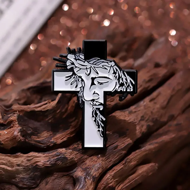 Cross Shaped Cartoon Face Design Brooch, Alloy Brooch Pin, Creative Clothes Brooch, Fashion Accessories for Men & Women As Gift, Jewelry, Lapel Pin, Religious Cross Pins