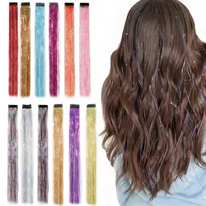 5pcs Clip-in Hair Tinsel Extensions Cyan Blue Highlights for Hair 20 Inch Synthetic Hair Extensions for Party, Christmas, New Year, Halloween, Cosplay Multi-Colors