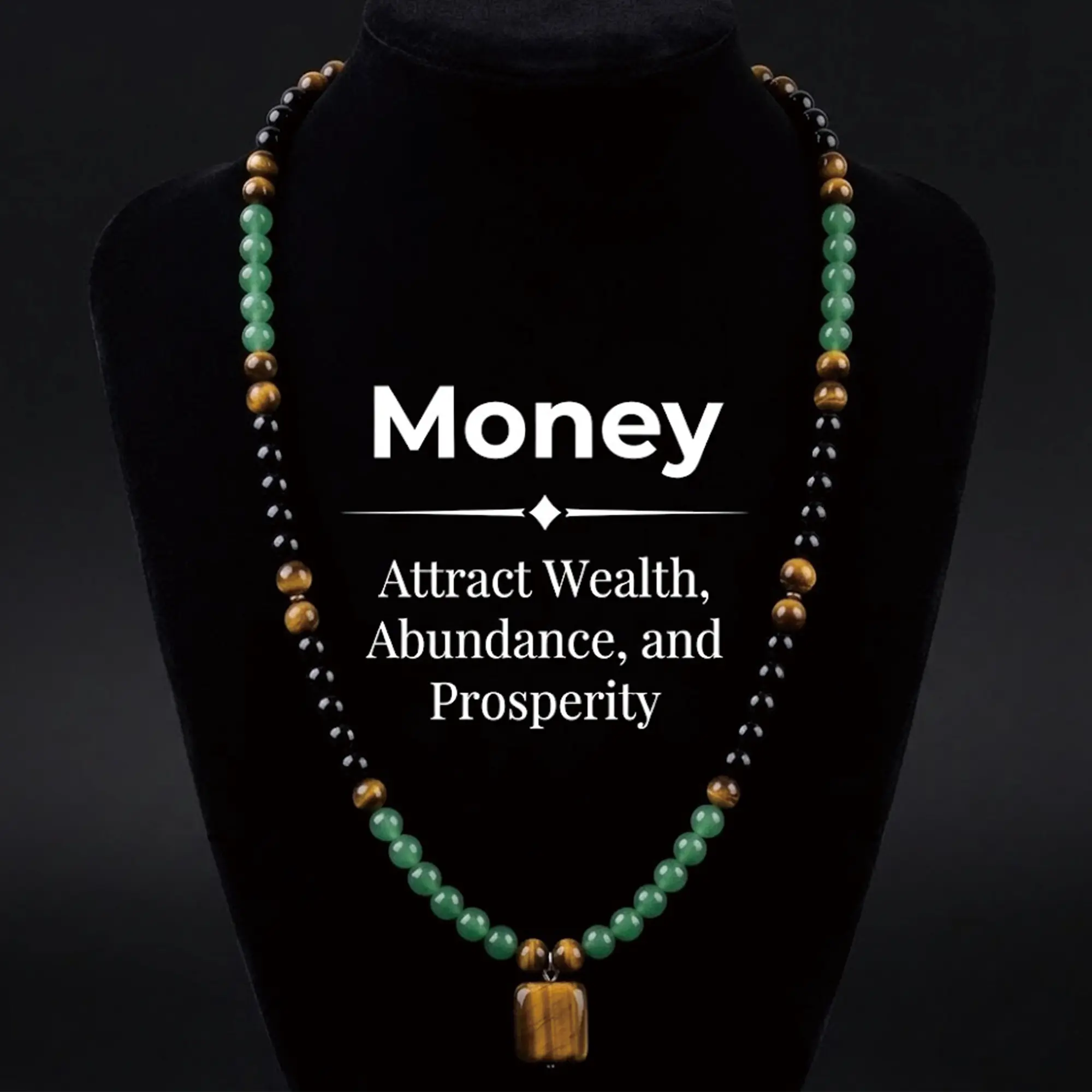 Money Attraction Necklace With GreenAventurine & Tiger Eye Pendant Healing Crystal Stone ,Anniversary, Vacation &Theme Parties Jewelry Charms Abundance, Long Chain,Sweater chain,Ideal Gift Jewelry for Men and Women tiktokshopsp