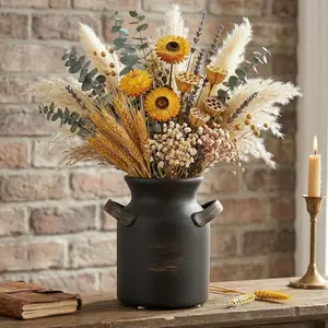 Black Ceramic Vase with Handle, Rustic  Decor,  Decorative Vases, Distressed  Vase For Kitchen, Bedroom, Office, Living Room, Bathroom, & Shelf Centerpiece Table Decoration