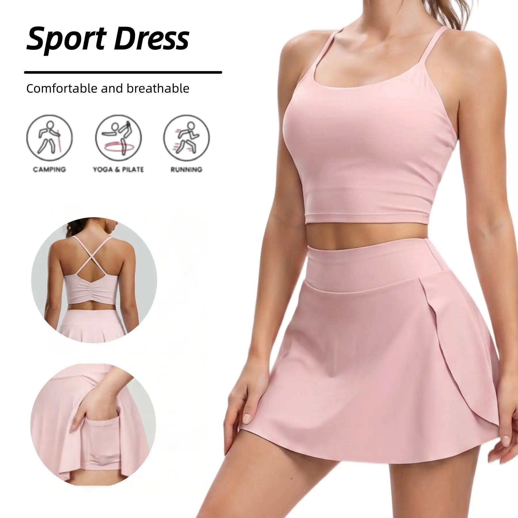 2 Piece WTennis Outfits Workout Sets Athletic Crop Top and High Waisted Skort Skirts Activewear Sleeveless Crop Tank Top and Pleated Tennis Skirt for Golf Gym