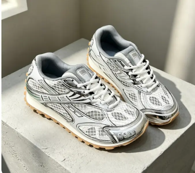 Herringbone Anti-Slip Gum Outsole Sneakers Retro Silver Mesh Dad Shoes Breathable Lace Up Casual Running Shoes Lightweight Comfort Walking Fashion Trainer Shoes For Daily Outdoor