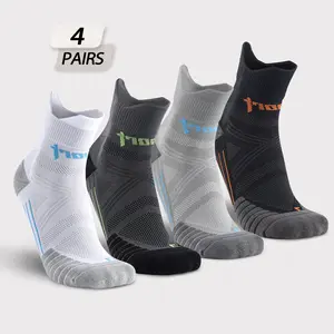 Men's Athletic Socks 4 Pairs Mid-Calf Sports Socks Breathable Mesh Sweat-Wicking Shock-Absorbing Durable Terry Sole for Running Soccer Hiking Cotton-Polyester Blend Menswear