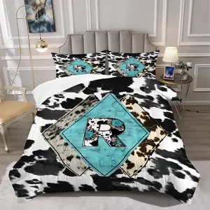 2/3Pcs Turquoise Diamond Motif Floral Comforter Set, Stunning Cowhide Pattern Bedding Set,Ideal for Bedroom Ready, Adding Color and Style to Your Bedroom or Guest Room!, 1 or 2 Pillowcase No Pillow Core