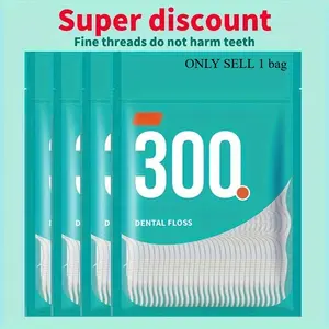 300pcs/bag, Dental Floss Picks, Dental Tooth Pick Flossers Toothpick Cleaners, Tooth Flossing Head Oral Dental Hygiene Brush, Tooth Cleaning Tool