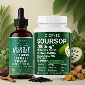 qizfyzz Soursop Bitterness Extract & Seaweed Super Dual-Effect Set | 10-in-1 Liquid Drops + 20-in-1 Capsules | Moringa, Turmeric, Black Seed Oil, Ashwagandha | Vegan, Non-GMO