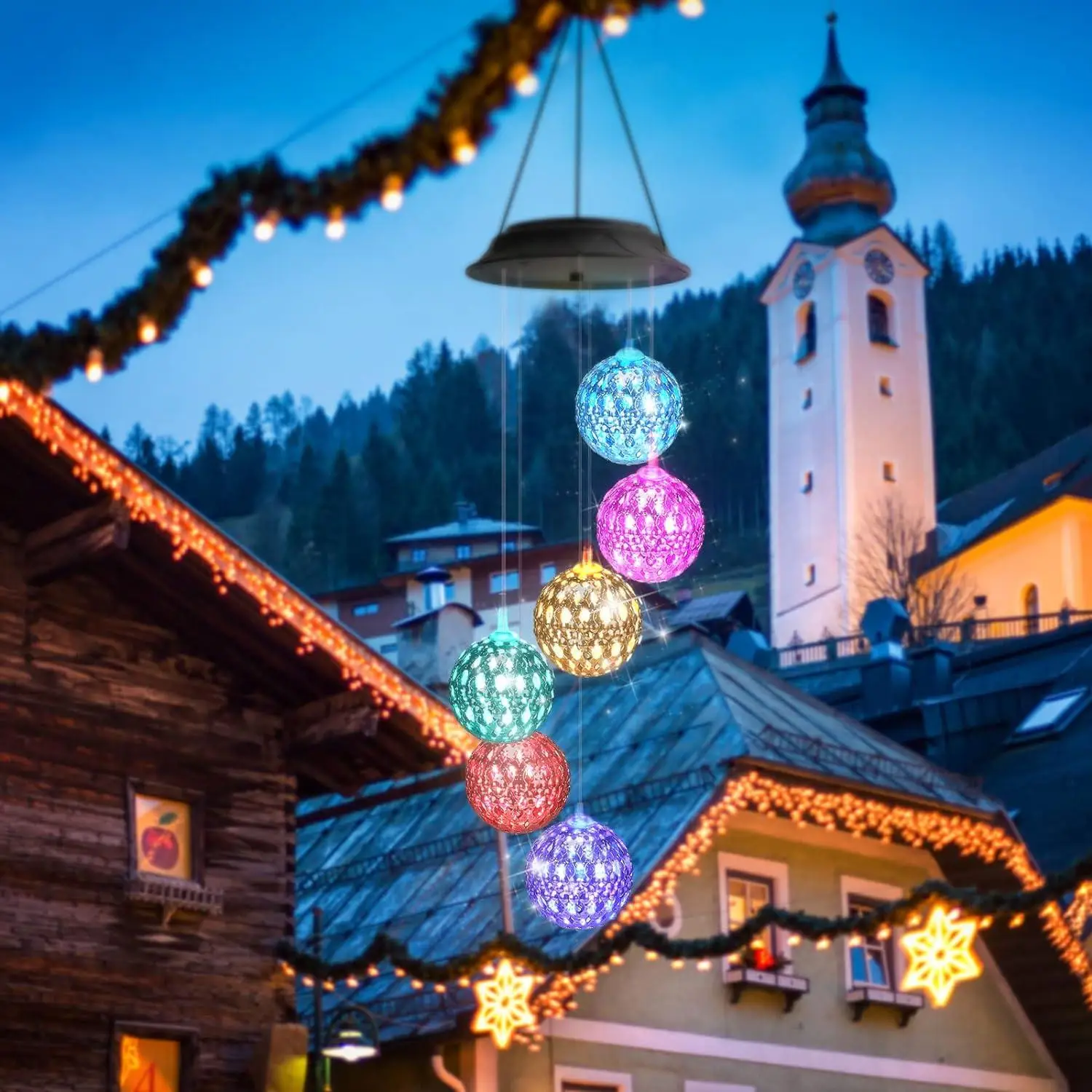 Solar Powered Wind Chime Light, 1 Count Edison/Moroccan Ball Design Garden Hanging Light, Outdoor Decorative Light For Home Outside Garden Yard Patio