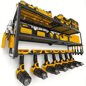 Power Tool Storage Racks, Wall-Mounted Drill Holders, Tool Organizers, Heavy-Duty Metal Tool Racks, and Battery Holders for Efficient Garage Organization