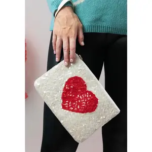 Hearts Sequin Clutch | White