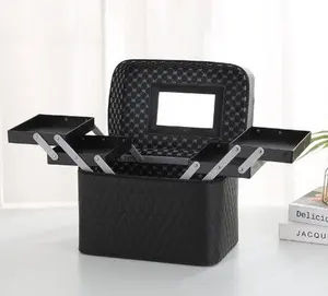 Large Capacity PU Cosmetic Bag with Mirror and Zipper