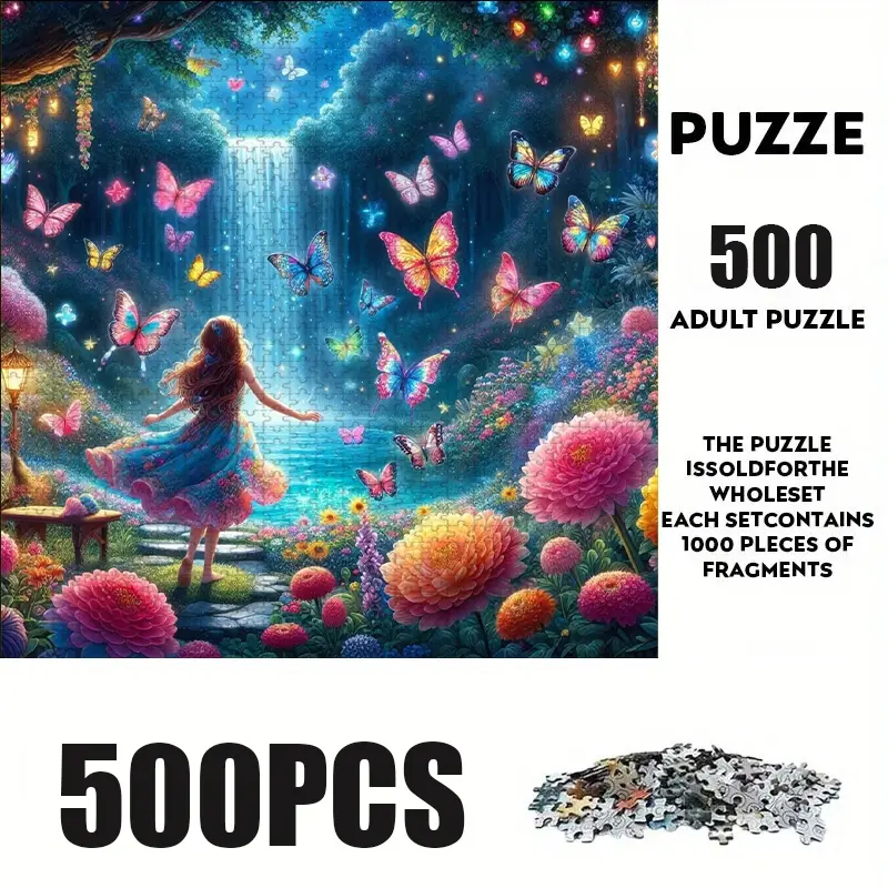 500 Piece Girl & Butterfly Forest Puzzle, Creative Puzzle, Large Adult Family Interactive Toy, DIY Home Decor Brain Challenge, Holiday Scene, Perfect Gift, Jigsaw Puzzles