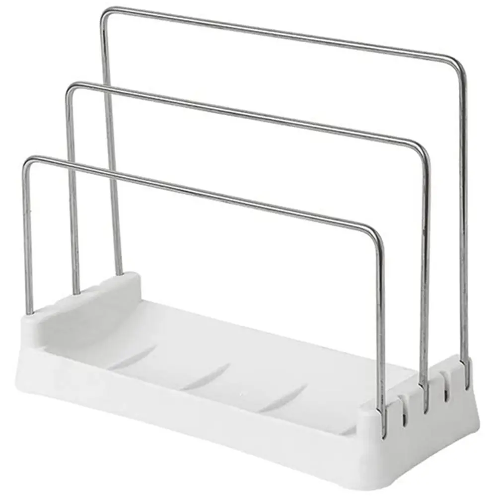 Stainless Steel Rectangular Cutting Board Rack - 1 Compact Storage Rack, Sturdy Non-Slip 23.5x13x28cm Kitchen Countertop Organizer for Cutting Boards, Pots, Small Homes (White, Fits Cookie Sheets, Books)