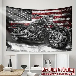 Premium Polyester American Flag Motorcycle Tapestry - Patriotic Photography Backdrop, USA Theme Wall Hanging, Party Banner for Garage Decor, Holiday Celebration
