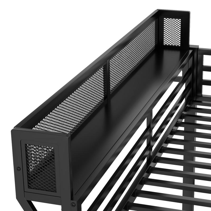 Queen Over Queen Bunk Bed with Storage Shelf and Ladder, Heavy-Duty Metal Loft Bed Frame, Noise Free, for Adults Teens,Black