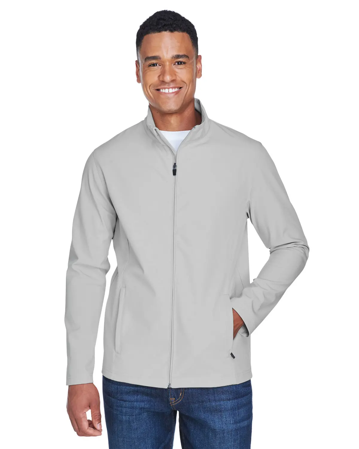 Men's Leader Soft Shell Zip Up Jacket TT80- Sport Silver Size Team 365 - 2XL, 9 oz/yd² / 300 gsm, Center Front, Breathable, Waterproof, 3,000 mm - Menswear, Stylish