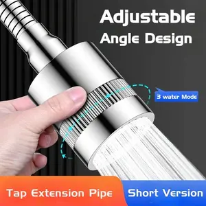 Adjustable Angle Faucet Filter, Kitchen Faucet Extender with 3 Water Modes, Bathroom Sink Shower Head, Universal Connector, Stainless Bubble Maker, Chrome Plated