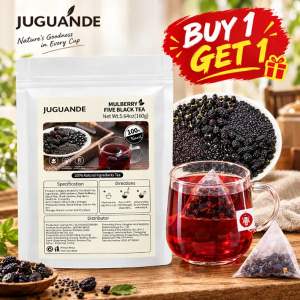 JUGUANDE [BUY 1 GET 1 FREE PRODUCT] 100% Natural Mulberry Black 5 Flower & Herbal Tea Hair Growth Beverage - Suitable for Adults