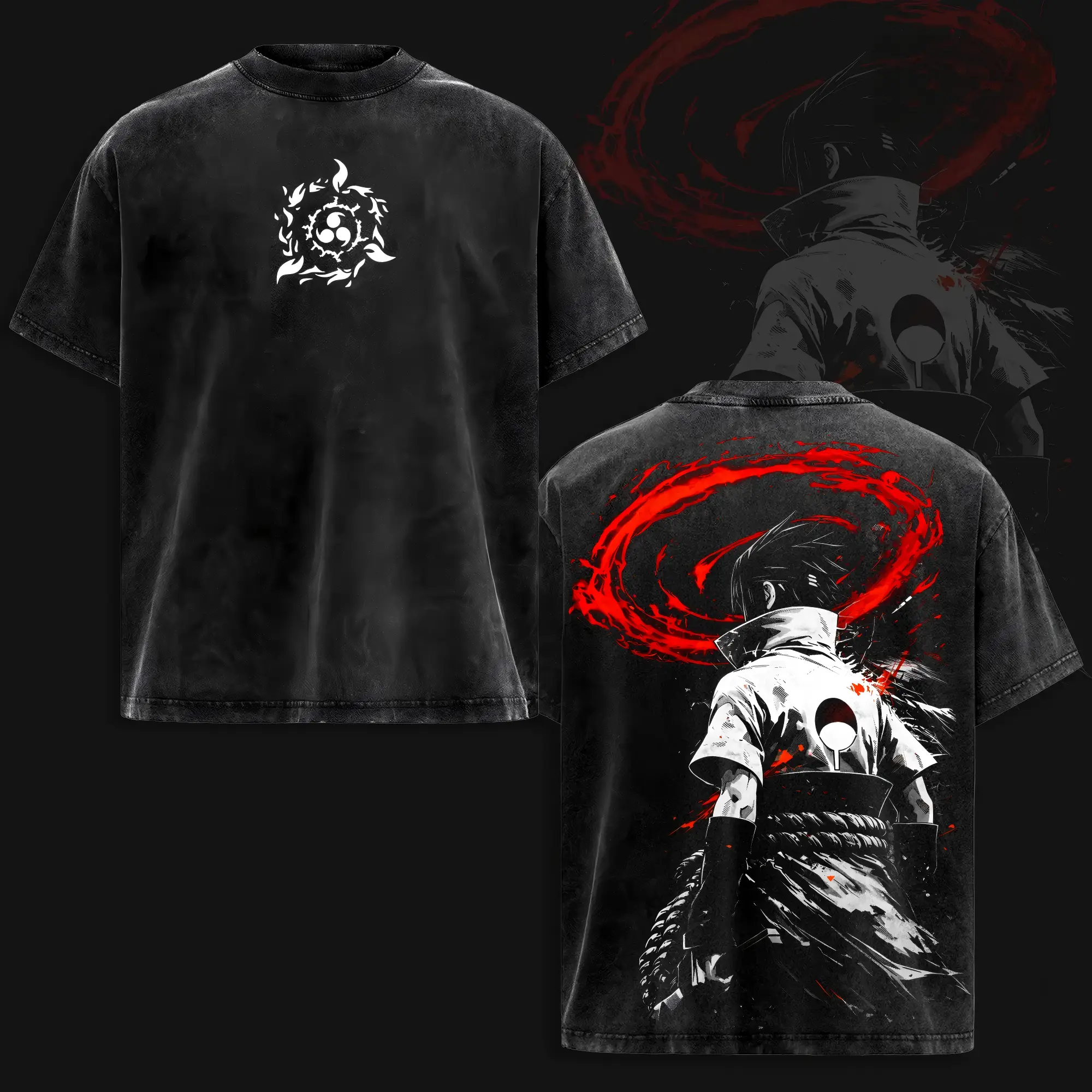 Sasuke Uchiha - NRT T-Shirt, Vintage Washed Graphic Tee, Sharingan & Rinnegan Design, Anime Cotton Shirt, Unisex Sasuke Uchiha Fan Gift, Limited Edition, Custom Print 4XL-5XLNaruto T-Shirt