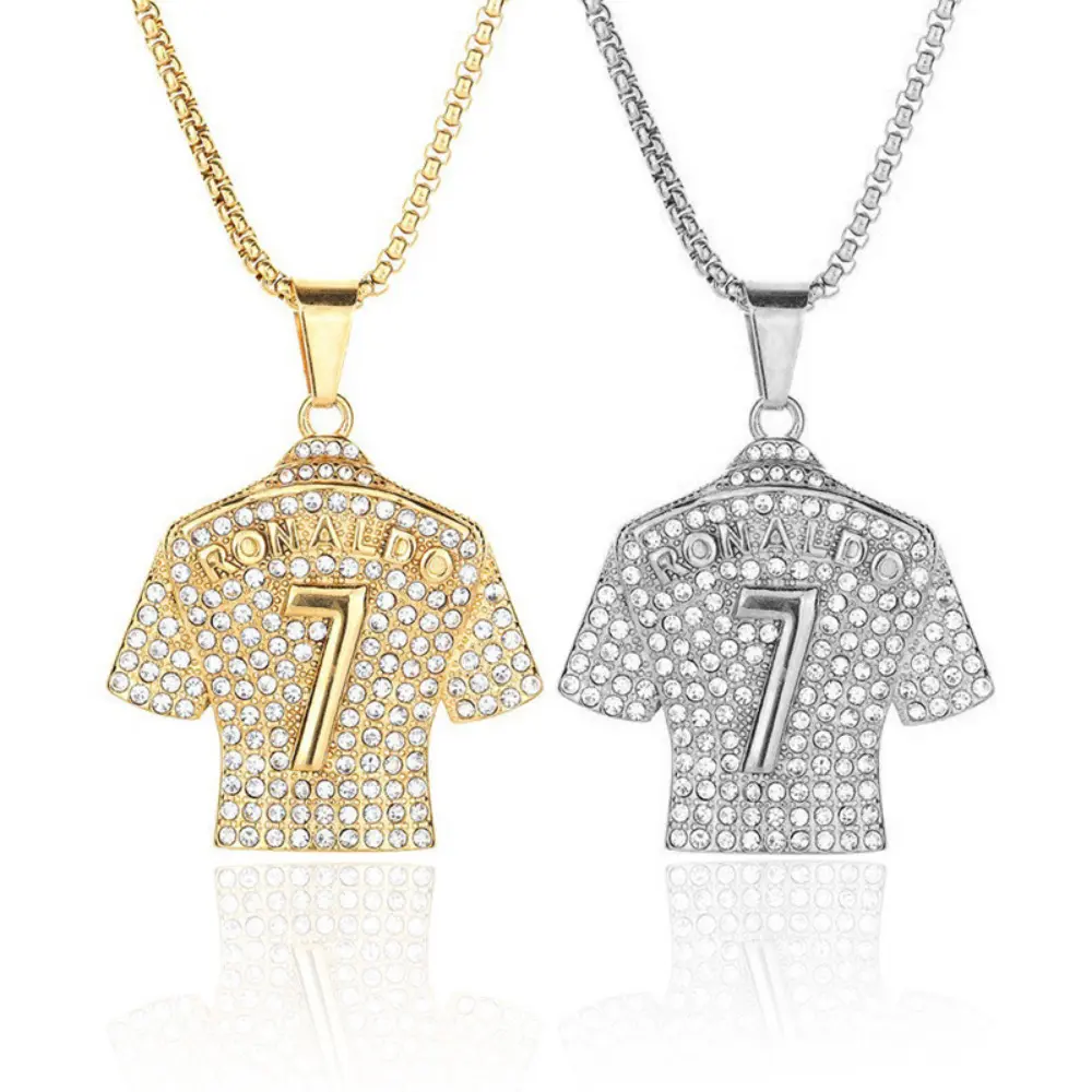 Unisex Football Jersey Trendy Charms Necklace - Cristiano Ronaldo Inspired 7 Number Pendant, Metal Coating Chain & Link Decorative Fan Wear Casual Long Necklace, Decorative Necklace