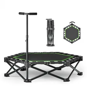 EAST MOUNT 42" Folding Fitness Trampoline for Adults, Foldable Mini Trampoline with Handle, Exercise Rebounder, Small Trampoline for Adults, Max Load 440lbs, for Indoor Garden Workout