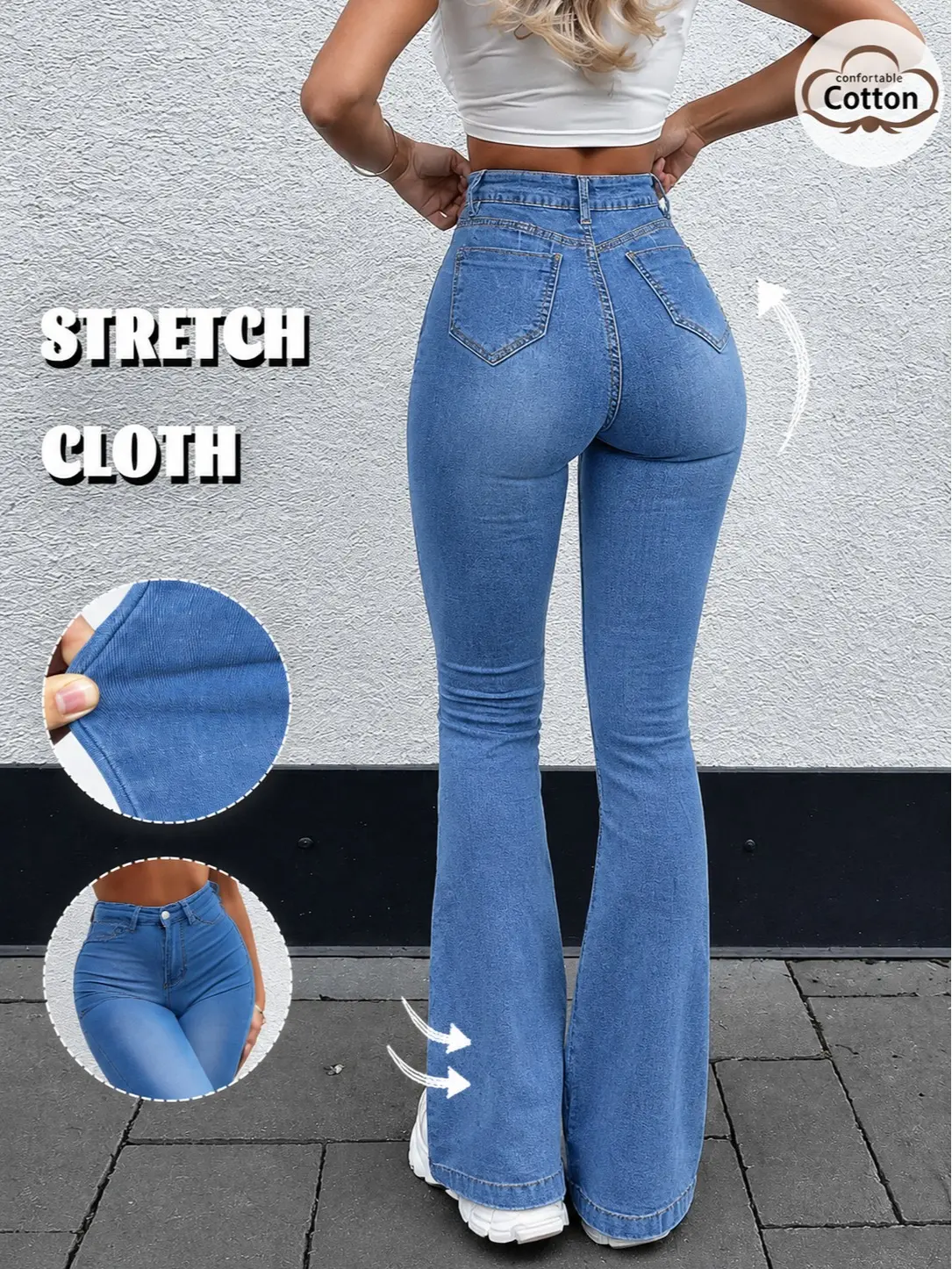 Women's Light Wash Super Stretch High-Waist Butt-Lifting Flared Bootcut Jeans - Vintage Y2K American Street Fashion, Casual Everyday Wear Denim Trousers