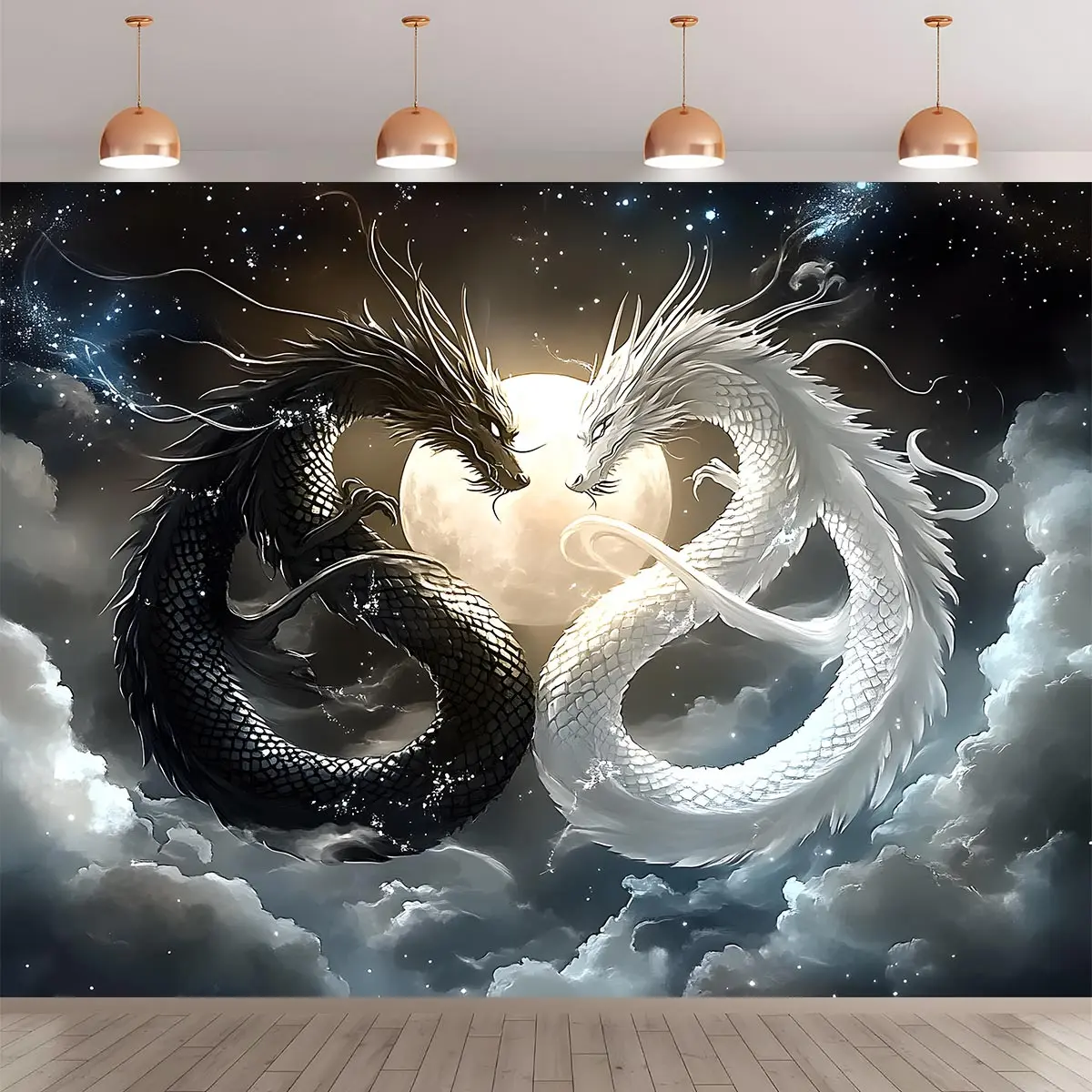 1pc Chinese Dual Dragon Tapestry Banner - Traditional Asian Wall Hanging Suitable for Indoor/Outdoor Reusable Decor, Fabric with Dragon Motif for Parties, Weddings, Meditation Rooms & Cultural Events - Dragon Backdrop