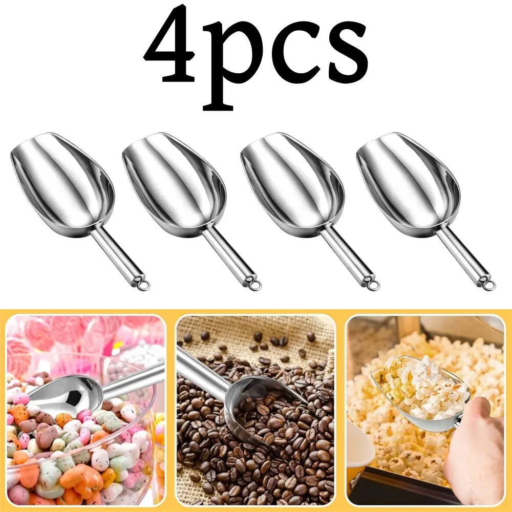 4 PCS 3 Ounce Stainless Steel Kitchen Utility Scoops Small Ice Candy Scoop Metal Food Candy Scoop for Candy/Ice Cube/Flour/Sugar/Coffee Bean/Protein Powder