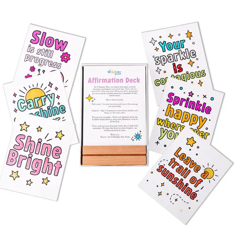 A Brighter Year Color-Your-Own Affirmations Activity Cards - Positive Cards with Coloring Tools, Wooden Display Block, Handy Storage Box, New Year Kind Gestures Office Stationery for Creative Self-Reflection