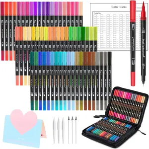 Double-ended Colored Marker Pen Set, 100pcs/set Colored Marker Pen with Storage Bag, Art Supplies for Diary & Painting