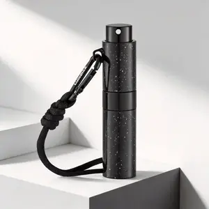 Refillable Travel Perfume Atomizer – Keychain Cologne Spray Bottle, Mini Small Empty Sample Container, Portable Fragrance Decant Dispenser for Men & Women, 8ml Black