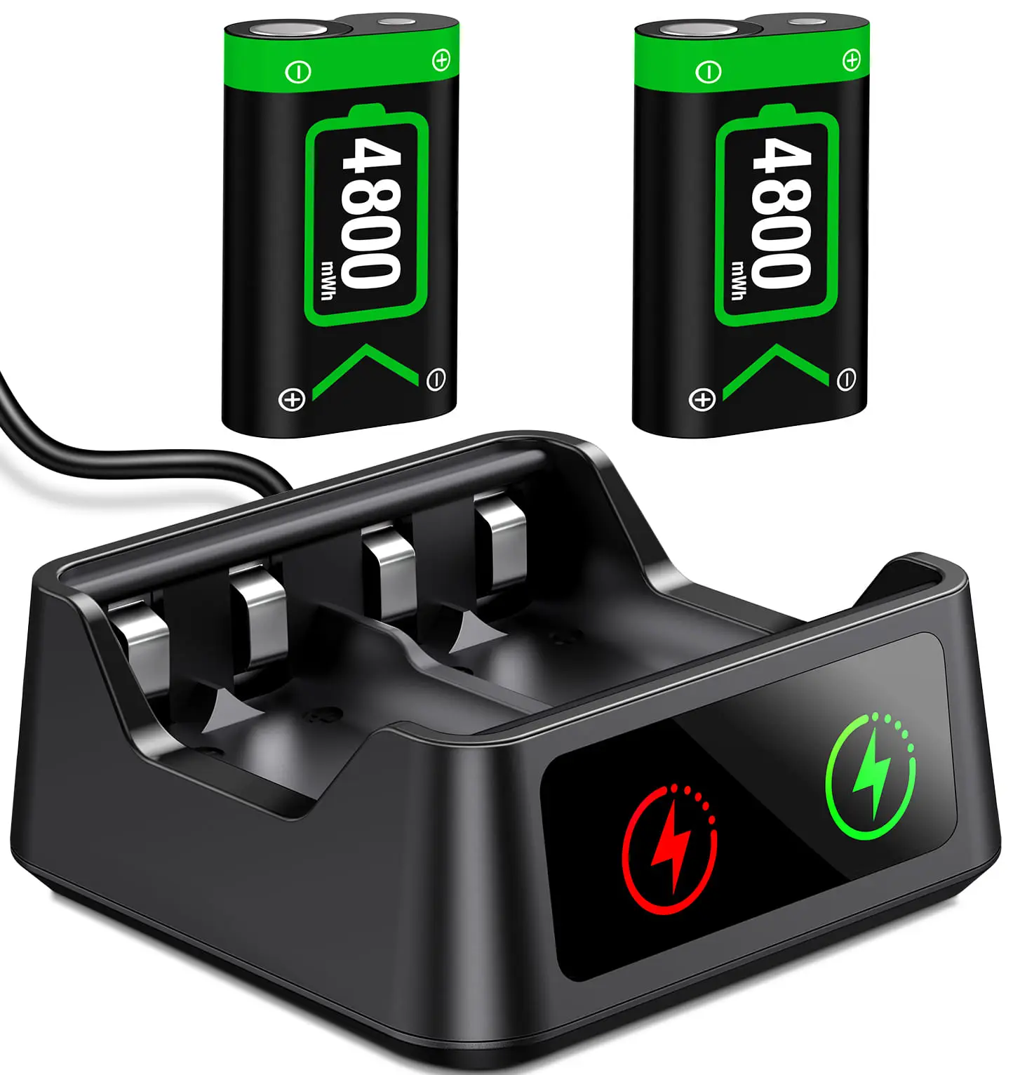 Charger for Xbox One Controller Battery Pack with 2x4800mWh Rechargeable Xbox One Battery Charger Station for Xbox Series X|S, Xbox One S/X/Elite Cont