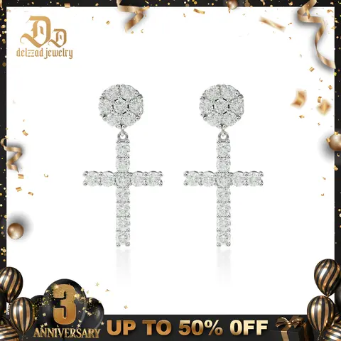 Delzzad Studded Cross Dangle Earrings S925 VVS Synthetic Moissanite Hip Hop Earrings Jewelry Perfect Birthday Mother’s Day Christmas Gift for Men Women Silver Earrings Golden Earrings Wedding Set Springtok