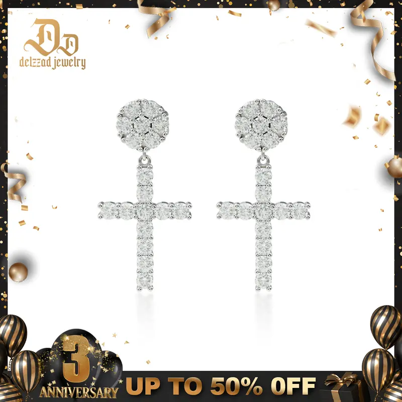 Delzzad Studded Cross Dangle Earrings S925 VVS Synthetic Moissanite Hip Hop Earrings Jewelry Perfect Birthday Mother’s Day Christmas Gift for Men Women Silver Earrings Golden Earrings Wedding Set Springtok