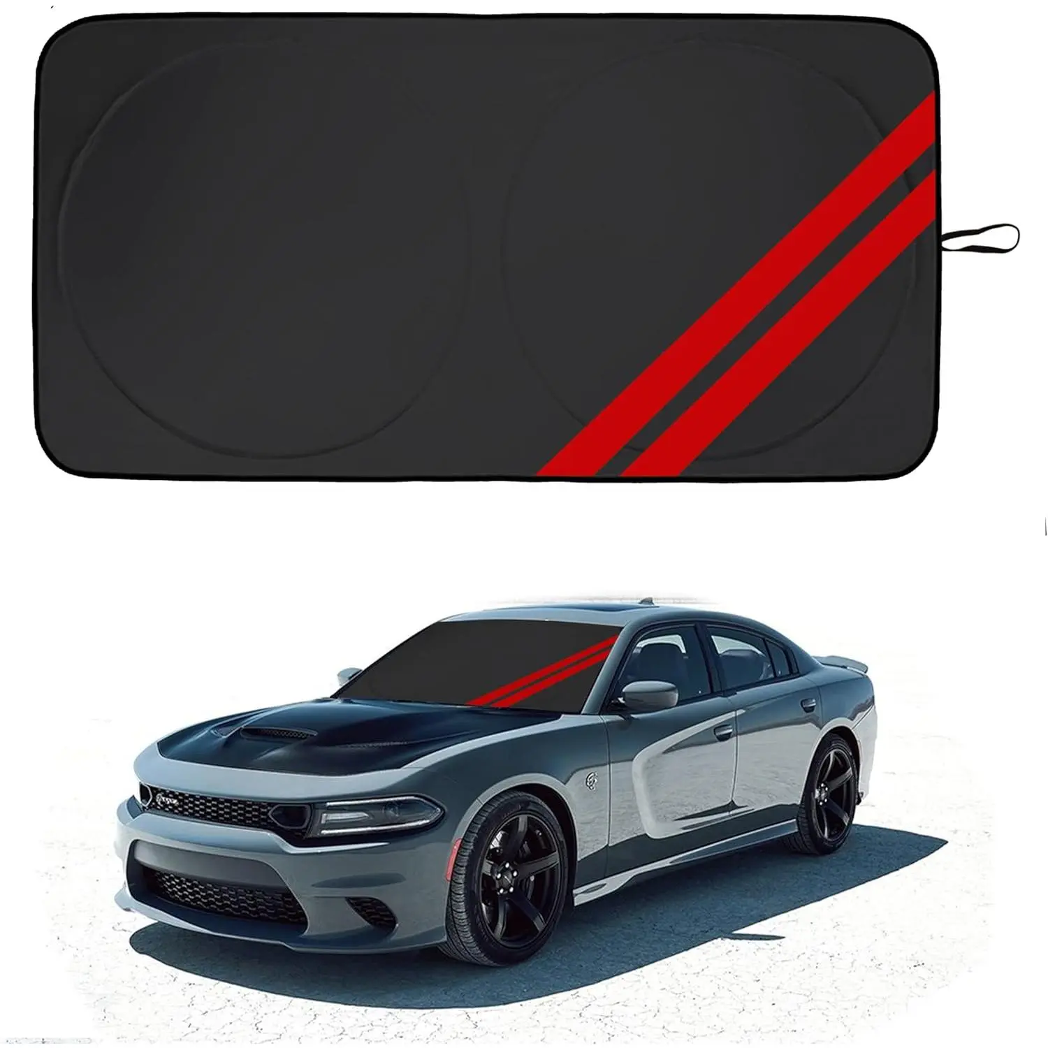 Front Windshield Sun Shade Fit for  Challenger Durango Journey Universal Fit to All   Foldable Sun Visor Protector Custom Fit  Window Sunhade (Black)
