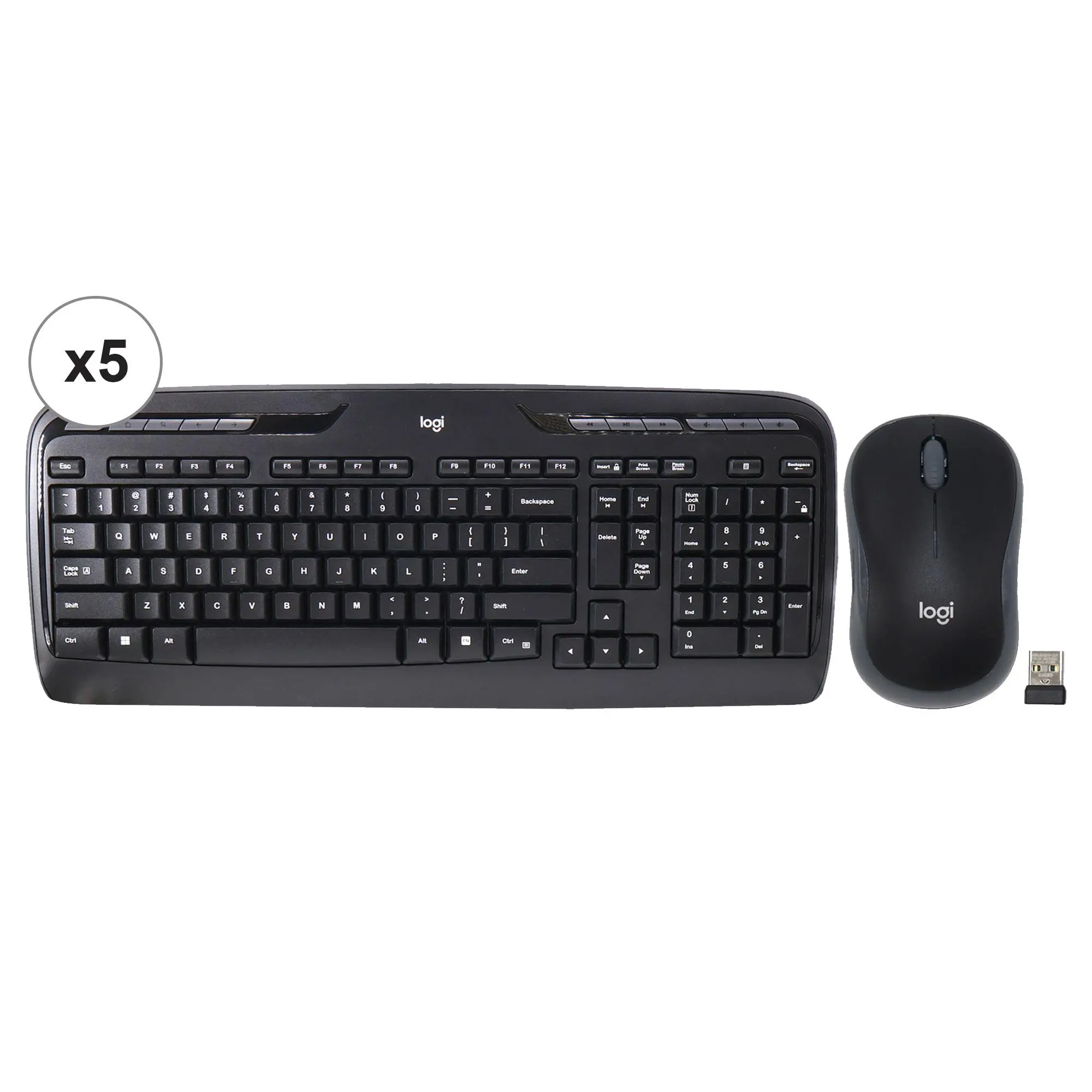 5x Logitech MK320 Full-size Wireless Membrane Keyboard and Mouse Bundle for PC - Black