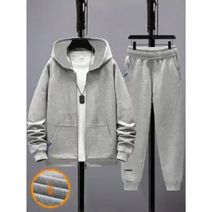 2-Piece Set for Boys & Teens – Trendy, Versatile, Casual Vintage Street Style Hoodie Fleece Cardigan Sweatshirt Jacket + Fleece Jogger Pants (Spring/Autumn/Winter), Sizes 8–16 Years