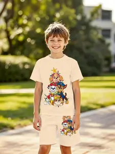 Boys' 3D Short Sleeve Set Christmas Wubbulous Pup Stackable Print Casual Two-Piece, Perfect for Outdoor, Holiday Gifts, Birthday Presents