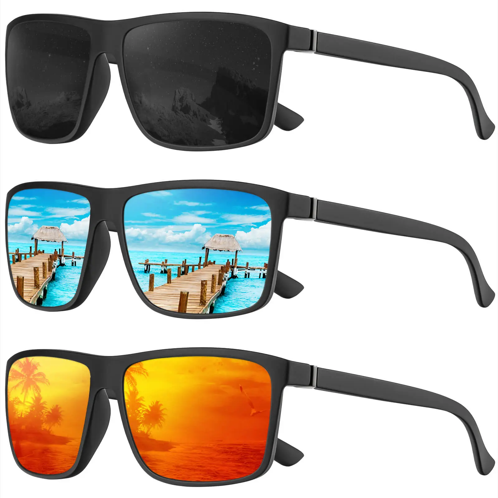 2/3 Pairs KALIYADI Unisex Rectangular Polarized Sunglasses with UV Protection (S11) 2/3 Pairs KALIYADI Unisex Rectangular Polarized Sunglasses with UV Protection (S11)