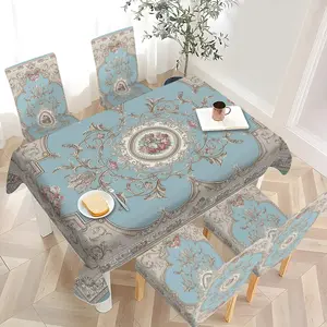 2/4/6/5/7 pieces of fashionable and high-end Universal chair cover and tablecloth sets, thickened Dining Chair Slipcover and tablecloth sets (1 tablecloth + 4 chair covers or 1 tablecloth + 6 chair covers), easy to care for, reusable, for home decoration