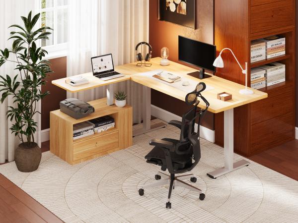 FLEXISPOT H7 All-in-One Mobile End Table, Smooth Gas Spring Height Adjustable Bedside Desk with Storage Drawer, Rolling Laptop Stand for Couch Sofa, Space-Saving Storage Cabinet