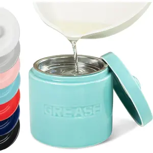 Bacon  Saver with Strainer - Ceramic  Container 1L Storage Canister | Holds Bacon  Drippings | Oil Keeper for Kitchen Counter Storage