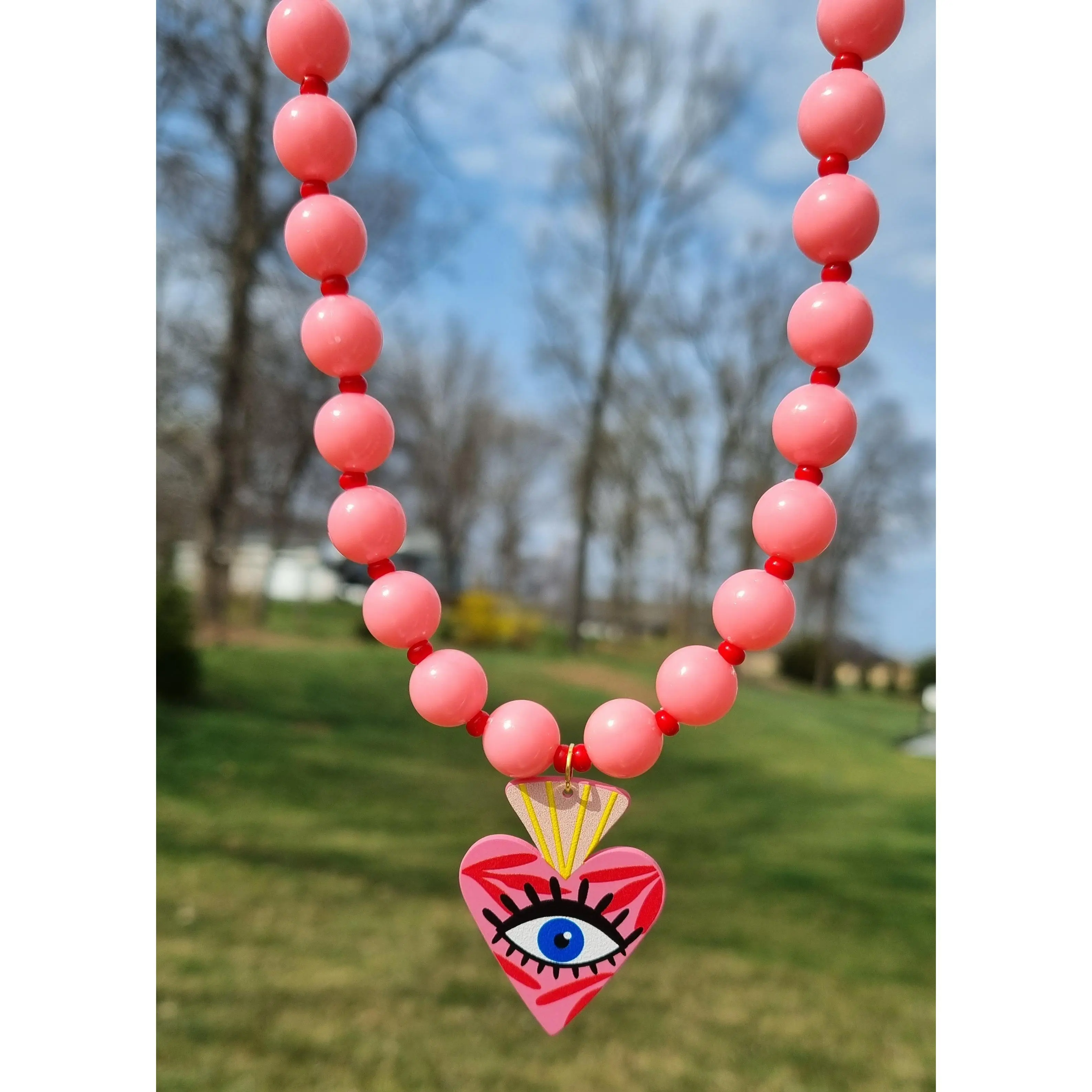 Chunky Necklace – Bubblegum Pink Evil Eye
