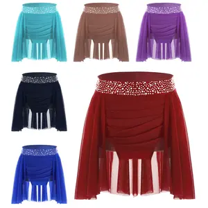 easyforever Kids Girls Ballet Dance Chiffon Wrap Skirt Pull-On Skirt Ruched Irregular Dance Skirt Performance Dancewear