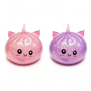 Shimmery Unicorn Steamed Bun Squishy | Elastic Gel Sensory Fidget Toy for Anxiety Relief Office Desk
