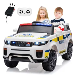 12V Kids Ride On Police Car with Remote Control Electric Police Car for Kids 3-8 Toddlers Ride On Police Car Toy with LED Flashing Light, Megaphone,Spring Suspension,Handle,Music,White