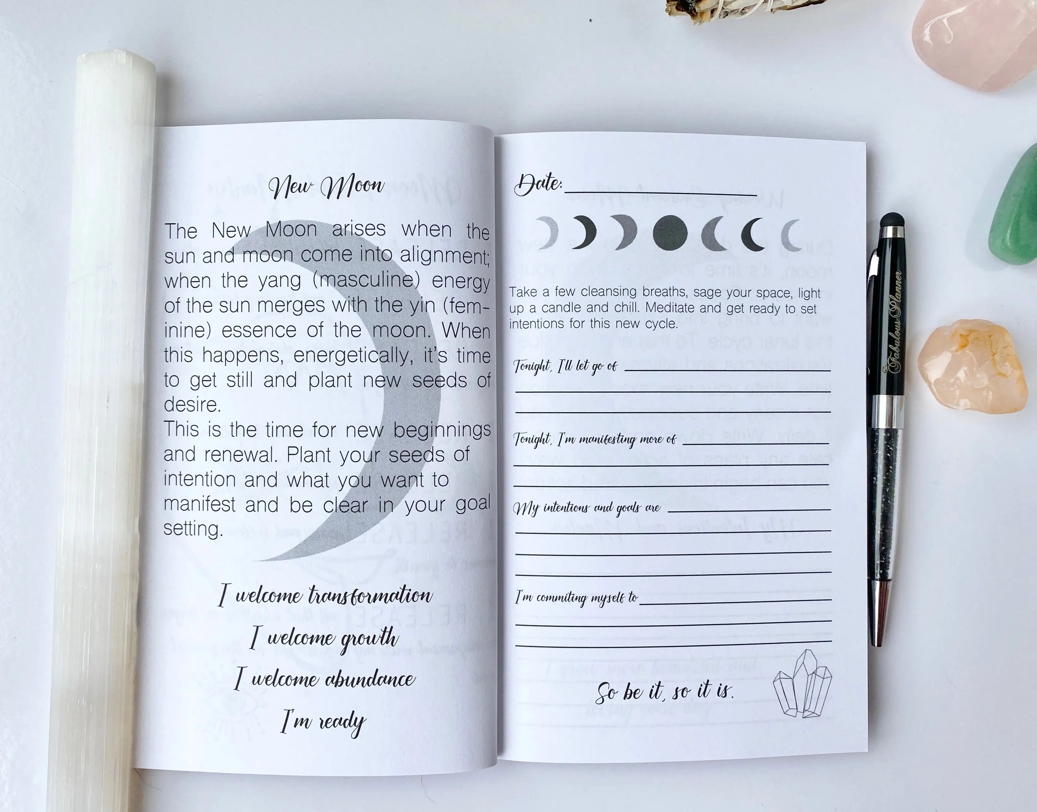Moon Rituals & Manifestation Journal for Spiritualists, Paper Notebook with Printed Pages, Office Stationery Supply