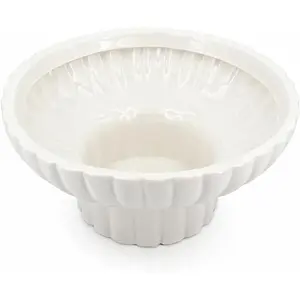 Glossy Ceramic Decorative Footed Bowl, 8 Inch Small Modern Pedestal Bowl,Fluted Decorative Bowl for Coffee Table,Key Bowl for Entryway Table,Ceramic Catch  Bowl for  Decor