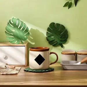 Wooden Cup Mat, Heat Resistant Monstera Leaf Design, 12cm Kitchen Protector, Fashionable Home Decor, Sustainable, Perfect Gift