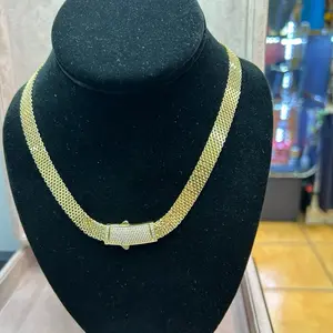 14K Gold Bismark Chain Necklace - 16 Inch Length 10mm Width - Elegant Jewelry for Everyday Wear