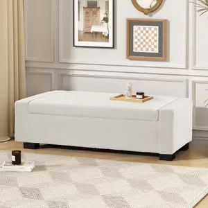 Storage Ottoman Bench in Textured Boucle, Rectangular Design with Hinged Lid for Seating, Footrest, and Hidden Storage, Perfect for Living Room, Bedroom, or Entryway, 50"